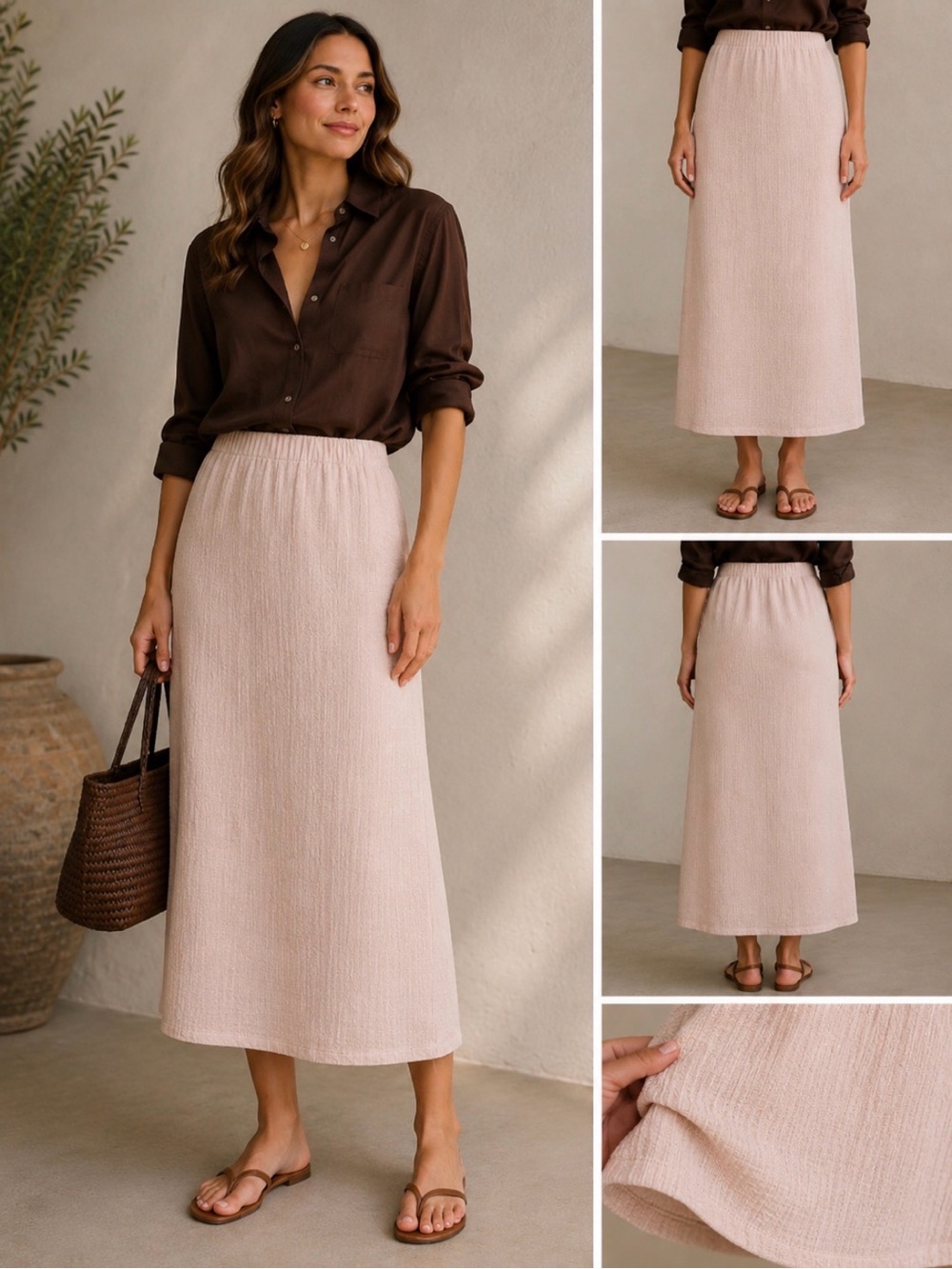 VINCE Cream Textured Midi Skirt Size S/P